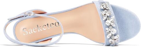 Saekcted Women Chunky Block Mid Heel Peep Open Toe Sandals Ankle Strap Rhinestone Crystal Casual Dress Shoes in Saudi Arabia