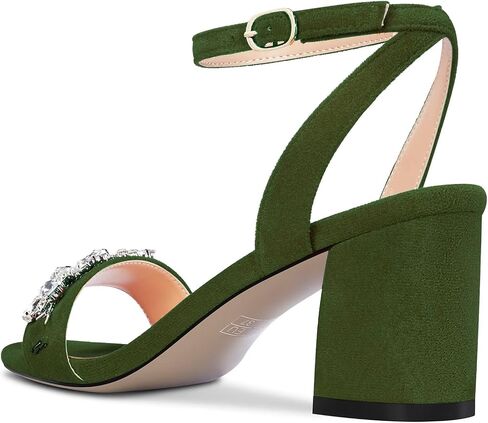 Saekcted Women Chunky Block Mid Heel Peep Open Toe Sandals Ankle Strap Rhinestone Crystal Casual Dress Shoes in Saudi Arabia