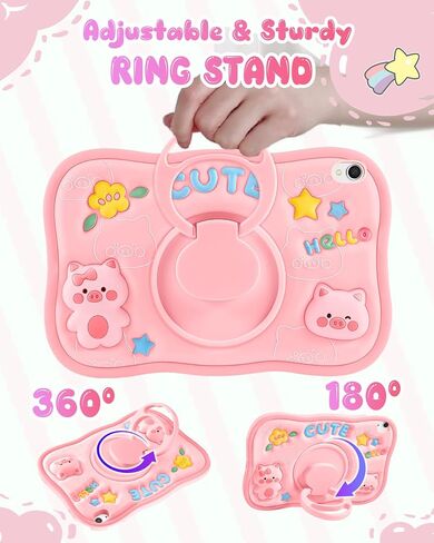 for iPad 10th Generation Case 10.9 Inch - Cute Girls Kawaii Women Girly with 360 Degree Rotating Handle Pig Pretty Silicone Cover 3D Design for Apple for iPad 10th Gen Cases in Saudi Arabia
