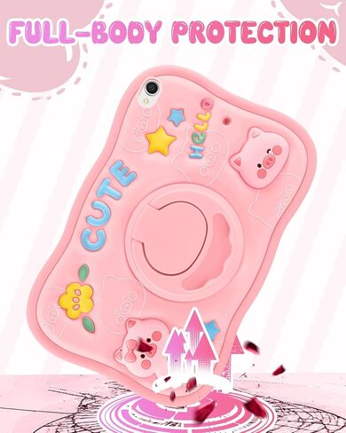 for iPad 10th Generation Case 10.9 Inch - Cute Girls Kawaii Women Girly with 360 Degree Rotating Handle Pig Pretty Silicone Cover 3D Design for Apple for iPad 10th Gen Cases in Saudi Arabia