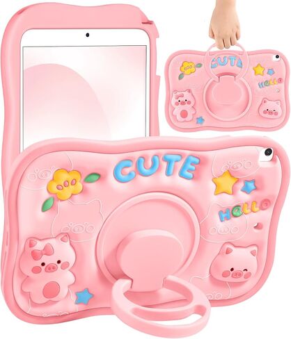 for iPad 10th Generation Case 10.9 Inch - Cute Girls Kawaii Women Girly with 360 Degree Rotating Handle Pig Pretty Silicone Cover 3D Design for Apple for iPad 10th Gen Cases in Saudi Arabia