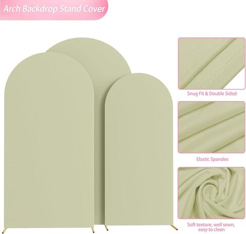 Arch Backdrop Cover Sage Green Arch Cover Strethy Backdrop Set of 3 | 7.2FT,6.6FT,6FT Spandex Fitted Balloon Arch Cover Round Top Chiara Backdrop Cover for Wedding Birthday Party Banquet Decor in Saudi Arabia