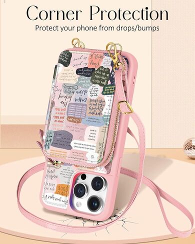 Shorogyt لهاتف iPhone 15 Pro Max Case Wallet Crossbody، RFID Blocking Card Slots Designer Christian Quotes حقيبة يد جلدية محفظة حافظات الهاتف مع حبل لهاتف iPhone 15 Promax in Kuwait