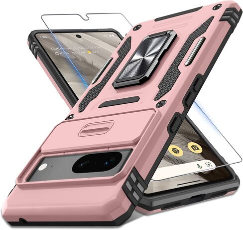 DEERLAMN Case for Google Pixel 9/9 Pro with Slide Camera Cover+Screen Protector(1 Pack), Rotated Ring Kickstand Military Grade Shockproof Protective Cover-Black in Saudi Arabia