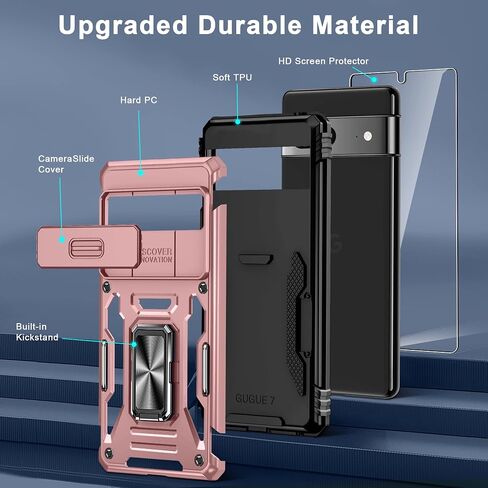 DEERLAMN Case for Google Pixel 9/9 Pro with Slide Camera Cover+Screen Protector(1 Pack), Rotated Ring Kickstand Military Grade Shockproof Protective Cover-Black in Saudi Arabia