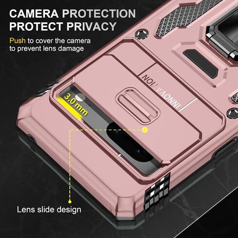 DEERLAMN Case for Google Pixel 9/9 Pro with Slide Camera Cover+Screen Protector(1 Pack), Rotated Ring Kickstand Military Grade Shockproof Protective Cover-Black in Saudi Arabia