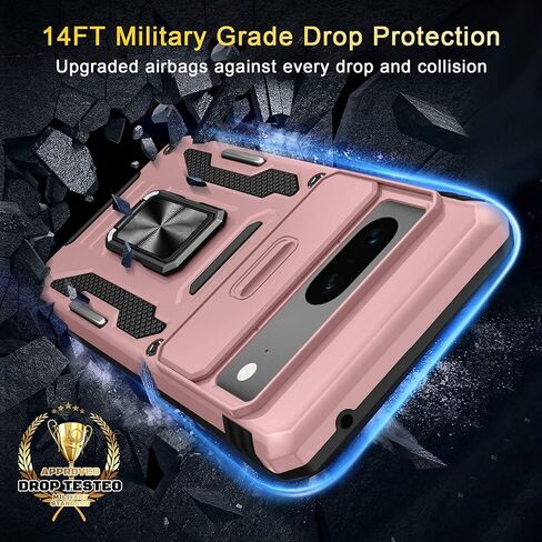 DEERLAMN Case for Google Pixel 9/9 Pro with Slide Camera Cover+Screen Protector(1 Pack), Rotated Ring Kickstand Military Grade Shockproof Protective Cover-Black in Saudi Arabia
