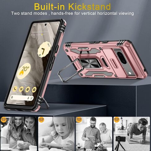 DEERLAMN Case for Google Pixel 9/9 Pro with Slide Camera Cover+Screen Protector(1 Pack), Rotated Ring Kickstand Military Grade Shockproof Protective Cover-Black in Saudi Arabia