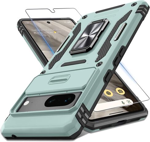 DEERLAMN Case for Google Pixel 9/9 Pro with Slide Camera Cover+Screen Protector(1 Pack), Rotated Ring Kickstand Military Grade Shockproof Protective Cover-Black in Saudi Arabia