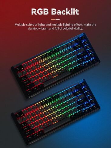 لوحة مفاتيح الألعاب الميكانيكية اللاسلكية MINISFORUM MKB i83، Kailh MX Red Switch RGB Light 83 مفتاحًا بإطار من سبائك الألومنيوم ولوحة مفاتيح مكتبية صغيرة مدمجة، بلوتوث/2.4 جيجا/اتصال سلكي يصل إلى 5 أجهزة (أسود) in Kuwait