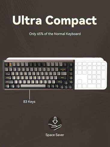 لوحة مفاتيح الألعاب الميكانيكية اللاسلكية MINISFORUM MKB i83، Kailh MX Red Switch RGB Light 83 مفتاحًا بإطار من سبائك الألومنيوم ولوحة مفاتيح مكتبية صغيرة مدمجة، بلوتوث/2.4 جيجا/اتصال سلكي يصل إلى 5 أجهزة (أسود) in Kuwait