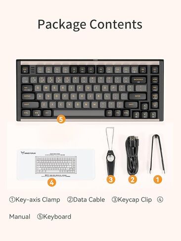 لوحة مفاتيح الألعاب الميكانيكية اللاسلكية MINISFORUM MKB i83، Kailh MX Red Switch RGB Light 83 مفتاحًا بإطار من سبائك الألومنيوم ولوحة مفاتيح مكتبية صغيرة مدمجة، بلوتوث/2.4 جيجا/اتصال سلكي يصل إلى 5 أجهزة (أسود) in Kuwait