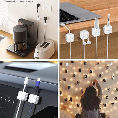 8 Pack Cable Management Cord Organizer,Flip-top Magnetic Cable Clips Adhesive Wire Holder Keeper,Hide Organize Phone USB Charger Cable for Under Desk,Nightstand,Kitchen,Office,Car,White in Saudi Arabia