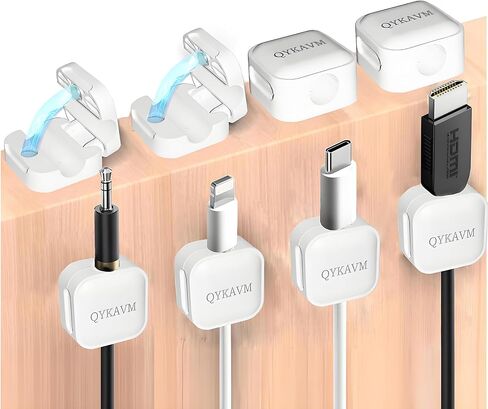 8 Pack Cable Management Cord Organizer,Flip-top Magnetic Cable Clips Adhesive Wire Holder Keeper,Hide Organize Phone USB Charger Cable for Under Desk,Nightstand,Kitchen,Office,Car,White in Saudi Arabia