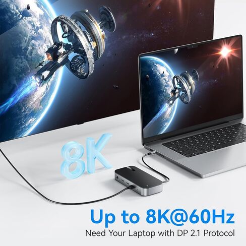 محطة إرساء USB C 8K@60 هرتز، 3 شاشات USB C Dock وشاشات مزدوجة مع 2 HDMI، 2 DisplayPort، USB A 3.1/3.0/2.0، USB C 3.1، مخرج 10 جيجابت في الثانية و30 واط، إيثرنت، صوت وميكروفون لـ Dell/Lenove/HP مع DP2.1/ 1.4/1.2 in Kuwait