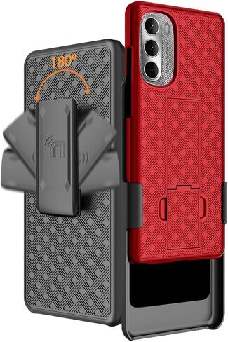 Case with Clip for Moto G Stylus 5G (2022), Nakedcellphone Slim Hard Shell Phone Cover with Kickstand and [Rotating/Ratchet] Belt Hip Holster Combo for Motorola XT2215 Series - Black in Saudi Arabia