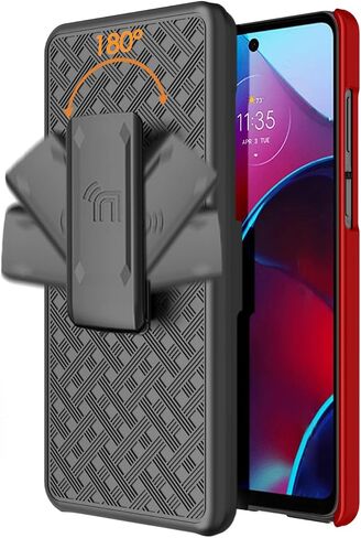 Case with Clip for Moto G Stylus 5G (2022), Nakedcellphone Slim Hard Shell Phone Cover with Kickstand and [Rotating/Ratchet] Belt Hip Holster Combo for Motorola XT2215 Series - Black in Saudi Arabia