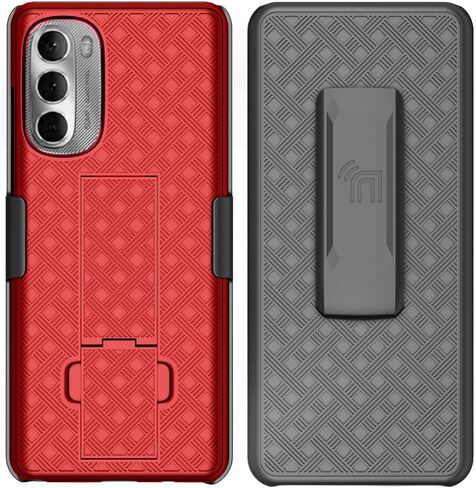 Case with Clip for Moto G Stylus 5G (2022), Nakedcellphone Slim Hard Shell Phone Cover with Kickstand and [Rotating/Ratchet] Belt Hip Holster Combo for Motorola XT2215 Series - Black in Saudi Arabia