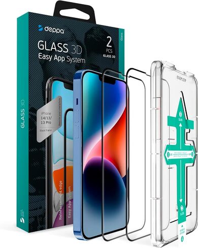 Deppa [2 Pack Premium Screen Protector for iPhone 13 Pro/13/14 (6.1') Tempered Glass/ 3D Edge to Edge Full Coverage |Case Compatible| with Easy Install Kit Tray [Video Guide] in Saudi Arabia