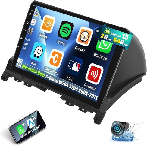 [2+64G] ستيريو سيارة Android 13 لسيارة Mercedes Benz C-Class W204 S204 2006-2011 مع Carplay&Android Auto، راديو سيارة بشاشة تعمل باللمس 9 بوصة مع وصلة مرآة GPS WiFi Bluetooth FM/RDS SWC HiFi+كاميرا احتياطية in Saudi Arabia
