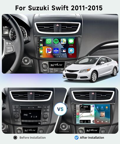8 CORE 4G+64G Car Radio for Suzuki Swift 2011-2015 with Wireless CarPlay/Android Auto, 9 inch 1280 * 720P IPS Touch Screen Car Stereo Android 13 GPS WiFi Bluetooth DSP SWC + HD Backup Camera in Saudi Arabia