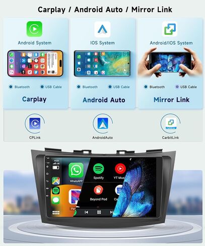 8 CORE 4G+64G Car Radio for Suzuki Swift 2011-2015 with Wireless CarPlay/Android Auto, 9 inch 1280 * 720P IPS Touch Screen Car Stereo Android 13 GPS WiFi Bluetooth DSP SWC + HD Backup Camera in Saudi Arabia