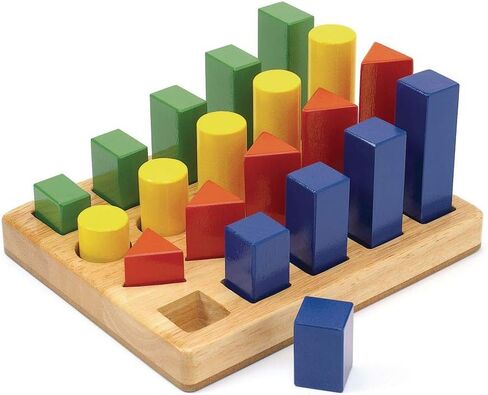 Shape Sequence Blocks - 21 Pieces, Color Blocks for Toddlers, Color Sorting Toys for Toddlers, Pattern Blocks, Wooden Pattern Blocks, Montessori Materials, Wooden Tray Montessori in Saudi Arabia