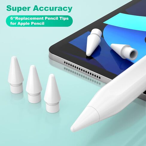 6 قطع من رؤوس أقلام Apple، نصائح بديلة لقلم Apple الجيل الأول/الثاني وقلم تلوين Logitech، سن احتياطي لقلم iPad/قلم القلم، قلم Apple Pencil 2/1، أطراف Apple بلاستيكية ومعدنية in Kuwait