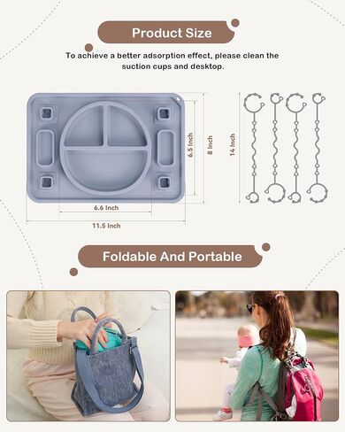 Silicone Placemats for Toddlers, Baby Suction Plate with 4 Straps to Secure Teething Toys, Strong Suction Baby Placemat for Highchair Restaurants, Baby Led Weaning Dishwasher Safe (Khaki) in Saudi Arabia