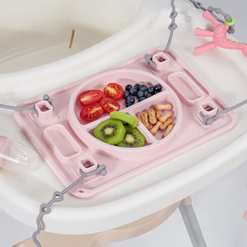 Silicone Placemats for Toddlers, Baby Suction Plate with 4 Straps to Secure Teething Toys, Strong Suction Baby Placemat for Highchair Restaurants, Baby Led Weaning Dishwasher Safe (Khaki) in Saudi Arabia