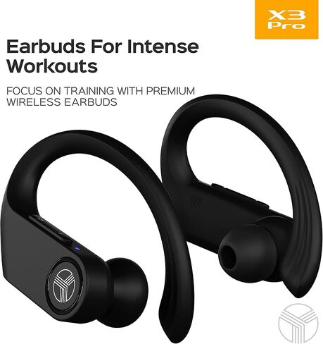 TREBLAB X3-Pro - سماعات أذن لاسلكية مع خطافات أذن - وقت تشغيل 45 ساعة، aptX، IPX7 سماعات مقاومة للماء للجري والتمرين - سماعات بلوتوث رياضية مع علبة شحن - ميكروفون مدمج - أسود (متجدد) in Saudi Arabia