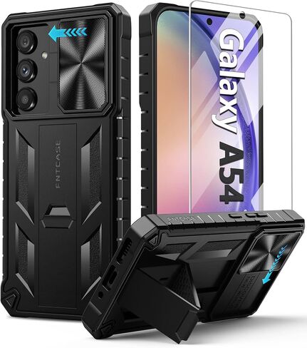 FNTCASE for Samsung Galaxy A54-5G Case: Military Grade Drop Proof Protection Cell Phone Cover with Kickstand | Rugged Shockproof Protective Bumper Textured Rubber | Heavy Duty Protector Black in Saudi Arabia