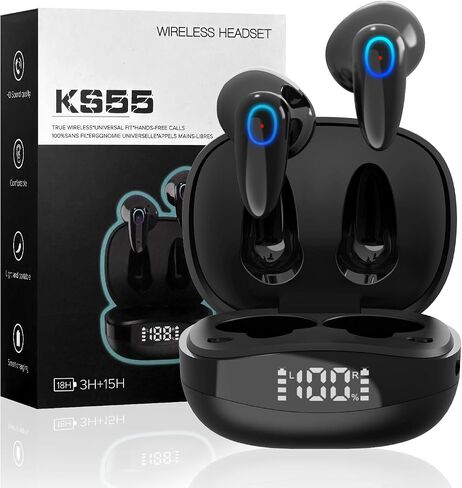 Wireless Earbuds with Digital Display Charging Case, Sports Bluetooth Headphones with Microphone Compatible with iPhone, Andriod (Black) in Saudi Arabia
