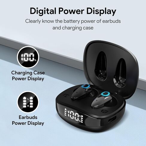 Wireless Earbuds with Digital Display Charging Case, Sports Bluetooth Headphones with Microphone Compatible with iPhone, Andriod (Black) in Saudi Arabia