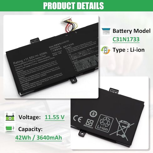 C31N1733 Laptop Battery Replacement for ASUS VivoBook Flip 14 TP412 TP412U TP412UA TP412F TP412FA TP412UA-DB31T TP412UA-IH31T TP412UA-EC059T TP412FA-EC551T TP412FA-EC707T Series 11.55V 42Wh in Saudi Arabia