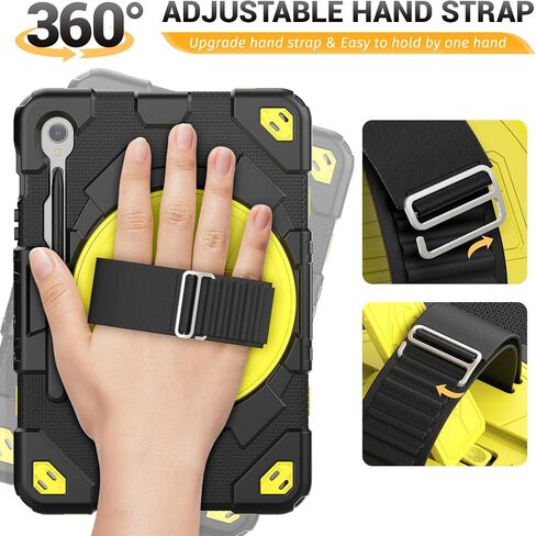 HXCASEAC Case for Samsung Galaxy Tab S9 FE 10.9’’/ S9 Case 11’’ with Screen Protector/S Pen Holder/Hand Strap (SM-X510 X516B X518U X710 716B X718U) Heavy Duty Samsung S9 FE/S9 Tablet Case 11’’ - Black in Saudi Arabia