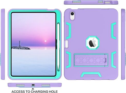حافظة BENTOBEN iPad الجيل العاشر، حافظة iPad 10.9 بوصة 2022، حافظة iPad 10، حافظة نحيفة بمسند مقاوم للصدمات، حماية قوية من السيليكون الناعم، غطاء حماية للفتيات والنساء والأولاد، أرجواني/نعناعي in Kuwait