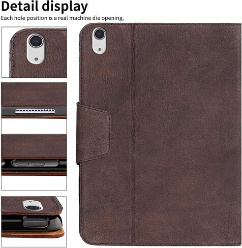 Gexmil Genuine Leather Case for iPad Mini 6 Generation,iPad Mini 8.3 inch 2021,Magnetic Closure,Pencil Holder,Shockproof Real Leather Cowhide Cover,Pencil 2 Wireless Charging,Sand Dark Brown in Saudi Arabia