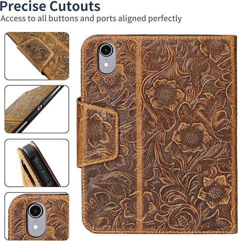 حافظة Gexmil من الجلد الطبيعي لجهاز iPad Mini 6 Generation، iPad Mini 8.3 بوصة 2021، إغلاق مغناطيسي، حامل أقلام، غطاء جلد البقر الحقيقي المقاوم للصدمات، قلم 2 شحن لاسلكي، بني داكن in Kuwait