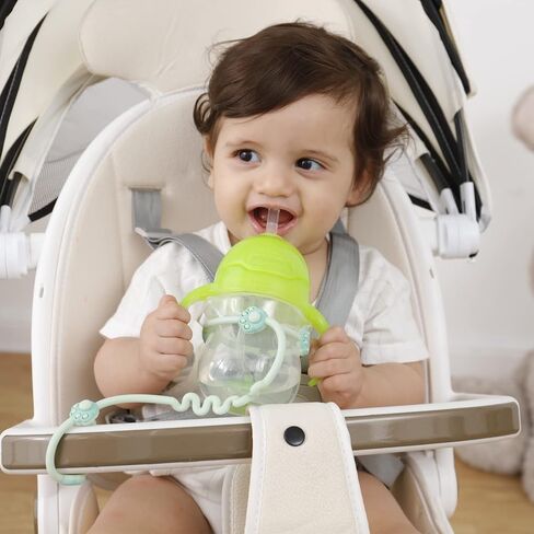 Toy Strap for Baby,Pacifier Clip,Baby Teething Toys,Baby Fruit Feeder Strap,4 Pack Silicone Adjustable Stretchable Sippy Cup Straps for High Chairs,Strollers,Cribs,Car Seat(Green+Grey) in Saudi Arabia