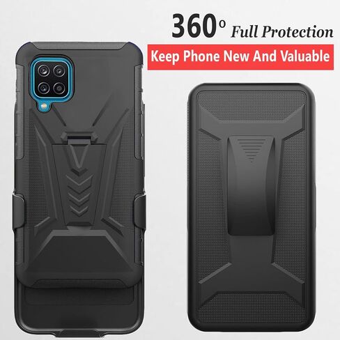 Samsung A12 5G Case, Galaxy A12 5G Case, with Tempered Glass Screen Protector, Circlemalls Heavy Duty Military Grade 12 ft Shockproof Kickstand Phone Cover with Belt Clip Holster- Dark in Saudi Arabia