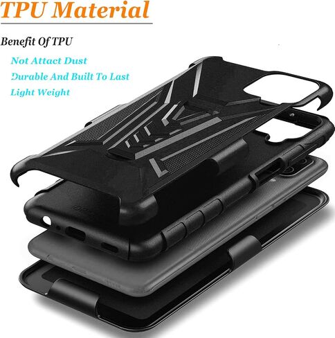 Samsung A12 5G Case, Galaxy A12 5G Case, with Tempered Glass Screen Protector, Circlemalls Heavy Duty Military Grade 12 ft Shockproof Kickstand Phone Cover with Belt Clip Holster- Dark in Saudi Arabia