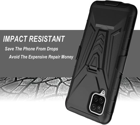 Samsung A12 5G Case, Galaxy A12 5G Case, with Tempered Glass Screen Protector, Circlemalls Heavy Duty Military Grade 12 ft Shockproof Kickstand Phone Cover with Belt Clip Holster- Dark in Saudi Arabia