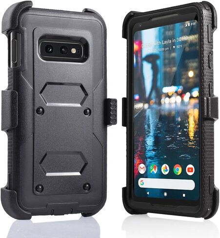 for Samsung Galaxy S10E/lte Heavy Duty Belt Clip Holster Ultra Protective Tough Grip Cover with Holder and Built-in Screen Protector (Black) in Saudi Arabia