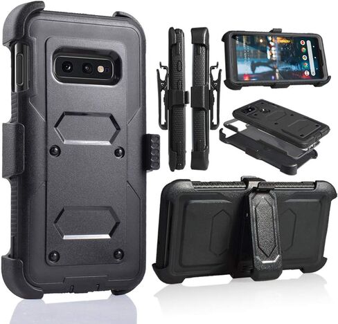 for Samsung Galaxy S10E/lte Heavy Duty Belt Clip Holster Ultra Protective Tough Grip Cover with Holder and Built-in Screen Protector (Black) in Saudi Arabia