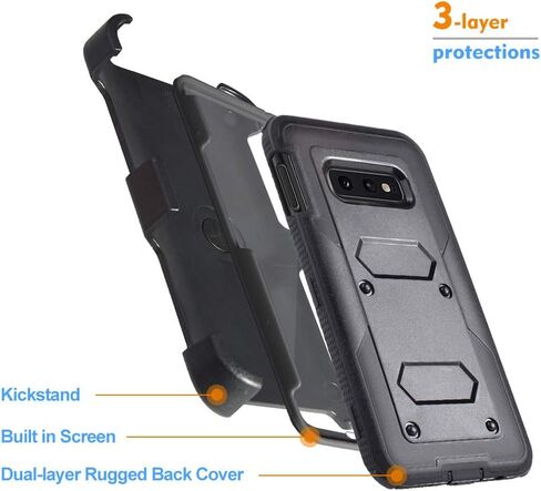 for Samsung Galaxy S10E/lte Heavy Duty Belt Clip Holster Ultra Protective Tough Grip Cover with Holder and Built-in Screen Protector (Black) in Saudi Arabia