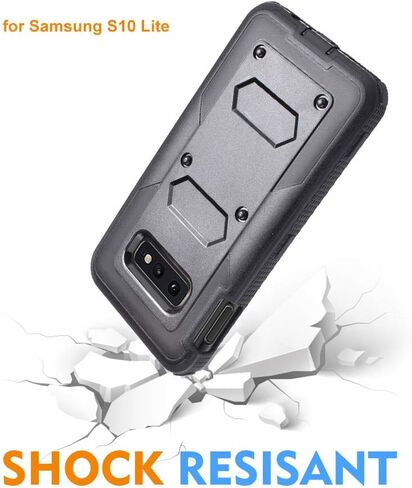 for Samsung Galaxy S10E/lte Heavy Duty Belt Clip Holster Ultra Protective Tough Grip Cover with Holder and Built-in Screen Protector (Black) in Saudi Arabia