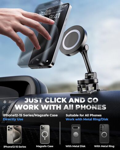 لحامل السيارة MagSafe - [24 مغناطيسًا قويًا] حامل هاتف مغناطيسي للوحة قيادة السيارة، حامل سيارة مغناطيسي قابل للدوران 360 درجة/قابل للطي/مستقر للغاية لملحقات iPhone/Magsafe وجميع الهواتف. in Kuwait
