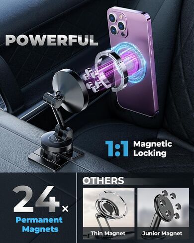 لحامل السيارة MagSafe - [24 مغناطيسًا قويًا] حامل هاتف مغناطيسي للوحة قيادة السيارة، حامل سيارة مغناطيسي قابل للدوران 360 درجة/قابل للطي/مستقر للغاية لملحقات iPhone/Magsafe وجميع الهواتف. in Kuwait