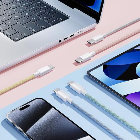 كابل USB C، 3 حزم 6FT 60W USB C إلى USB C كابل شاحن 48 جديلة مضفرة ملونة من النوع C كابل شحن سريع متوافق مع iPhone 15/Pro/Max/Plus/MacBook/iPad Pro/Air/Samsung/Android/Laptop in Kuwait